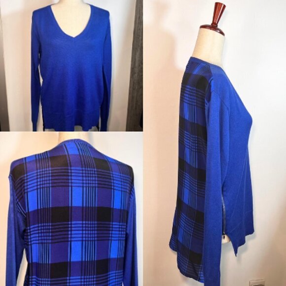 CENTRAL PARK WEST Cobalt Mixed Material Silk Back Cotton Front Sweater Size S - Picture 1 of 16